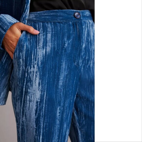 STELLA NOVA Livi PANTS Size 36 S Blue Crushed Velvet Straight Leg Pockets NEW - Picture 6 of 14